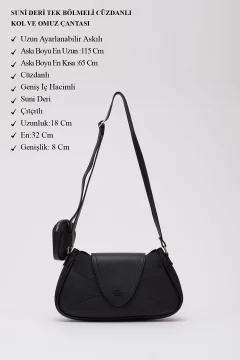 حقيبة يد وكتف من الجلد الصناعي باللون الأسود مع محفظة ذات حجرة واحدة، - Фото 3