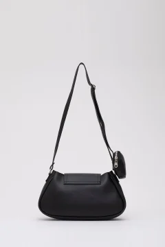 حقيبة يد وكتف من الجلد الصناعي باللون الأسود مع محفظة ذات حجرة واحدة، - Фото 8