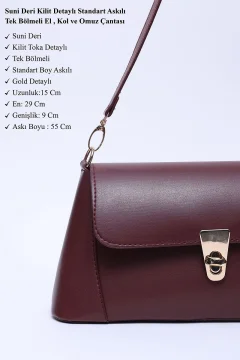 حقيبة مقصورة واحدة مع تفاصيل قفل جلد صناعي أحمر كلاريت - Фото 3