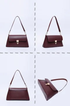 حقيبة مقصورة واحدة مع تفاصيل قفل جلد صناعي أحمر كلاريت - Фото 8