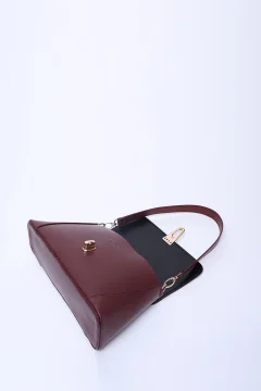 حقيبة مقصورة واحدة مع تفاصيل قفل جلد صناعي أحمر كلاريت - Фото 6