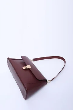 حقيبة مقصورة واحدة مع تفاصيل قفل جلد صناعي أحمر كلاريت - Фото 7