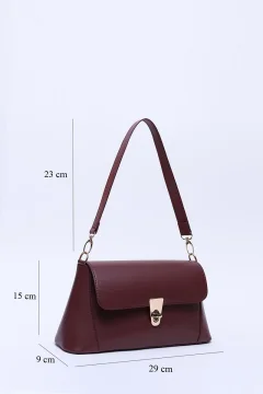 حقيبة مقصورة واحدة مع تفاصيل قفل جلد صناعي أحمر كلاريت - Фото 2