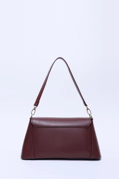 حقيبة مقصورة واحدة مع تفاصيل قفل جلد صناعي أحمر كلاريت - Фото 4