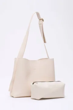 حقيبة كتف باللون الكريمي - Фото 6