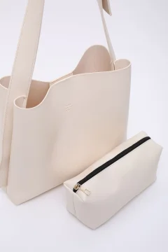 حقيبة كتف باللون الكريمي - Фото 4