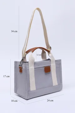 حقيبة اليد والكتف رمادي قماش حزام قابل للتعديل - Фото 2