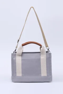 حقيبة اليد والكتف رمادي قماش حزام قابل للتعديل - Фото 8