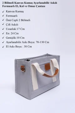 حقيبة اليد والكتف رمادي قماش حزام قابل للتعديل - Фото 7