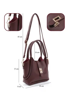 حقيبة يد وكتف باللون العنابي - Фото 4