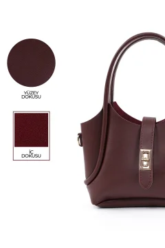 حقيبة يد وكتف باللون العنابي - Фото 5