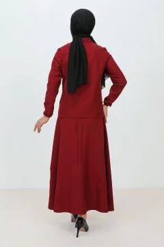 طقم تنورة وجاكيت من الكريب بجيوب وسحاب أحمر قرمزي - Фото 5