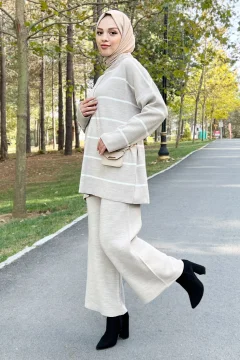 Beige Striped Knitwear Set - Tsd220905 - Фото 1