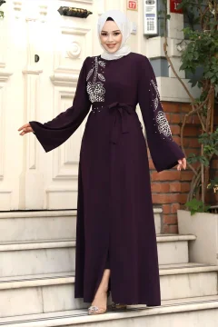 عباية نسائي مطرزة ومنقوشه باللون الارجواني - Фото 3