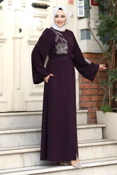 عباية نسائي مطرزة ومنقوشه باللون الارجواني - Фото 4