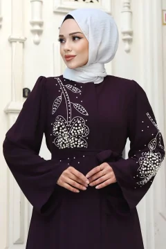 عباية نسائي مطرزة ومنقوشه باللون الارجواني - Фото 2