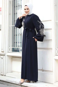 عباية نسائي منقوشة و مطرزة باللون الأزرق الداكن - Фото 8