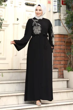 عباية نسائي منقوشة و مطرزة باللون الاسود - Фото 7
