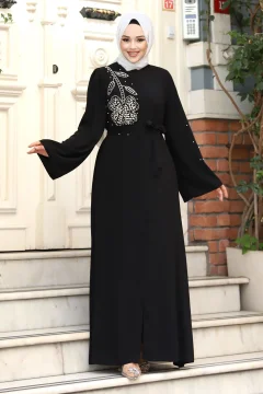عباية نسائي منقوشة و مطرزة باللون الاسود - Фото 4