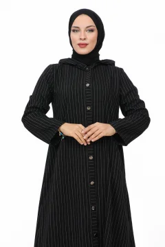 عباية نسائي طويلة بازرار باللون الاسود - Фото 2