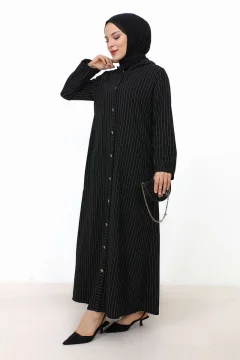 عباية نسائي طويلة بازرار باللون الاسود - Фото 3