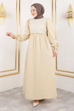 Beige Hijab Dress - Lace Front Detail, TSD 240519 - Фото 1