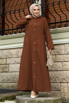 عباية نسائي بأزرارباللون البني - Фото 4