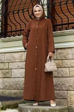 عباية نسائي بأزرارباللون البني - Фото 3