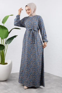 فستان نسائي بطبعة زهور باللون الأزرق - Фото 8