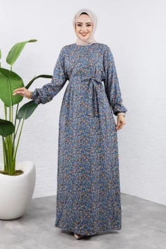 Blue Color Floral Print Viscose Dress - Tsd 240920 - Фото 1