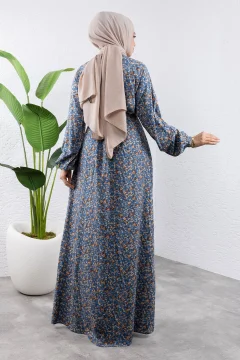 فستان نسائي بطبعة زهور باللون الأزرق - Фото 9