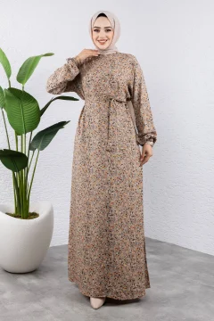 فستان نسائي ملون بطبعة زهور باللون المنك - Фото 3