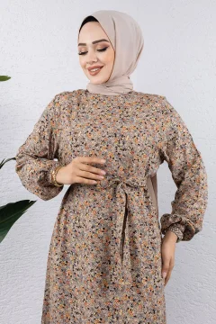 فستان نسائي ملون بطبعة زهور باللون المنك - Фото 2