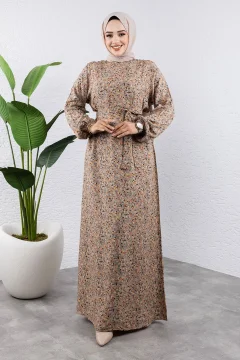Viscose Colorful Floral Print Dress - Tsd 240920   Mink - Фото 1