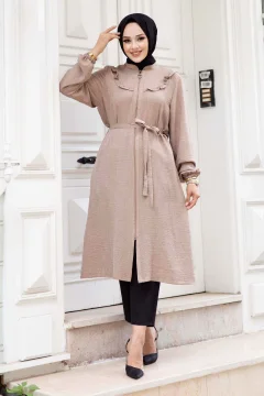 Mink Linen Tunic - TSD with Ruffle Detail and Zipper240518 - Фото 1