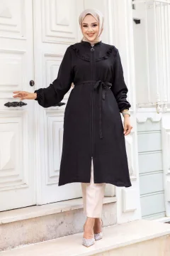 Black Linen Tunic - TSD with Ruffle Detail and Zipper240518 - Фото 1