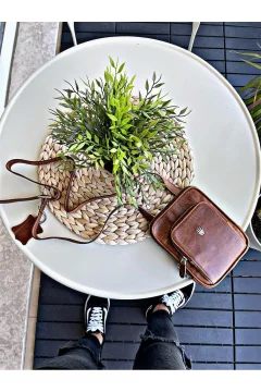 حقيبة يد من الجلد الطبيعي Tıguan Tan - Фото 8