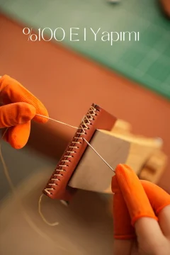 حقيبة يد من الجلد الطبيعي Tıguan Tan - Фото 5