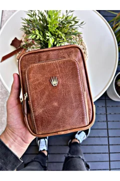 حقيبة يد من الجلد الطبيعي Tıguan Tan - Фото 3