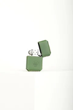 ولاعة بنزين مع غلاف من الجلد الاصلي الاخضر الغامق - Фото 7