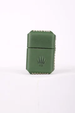 ولاعة بنزين مع غلاف من الجلد الاصلي الاخضر الغامق - Фото 2