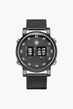 ساعة يد بتصميم شبكي أسود - Фото 2