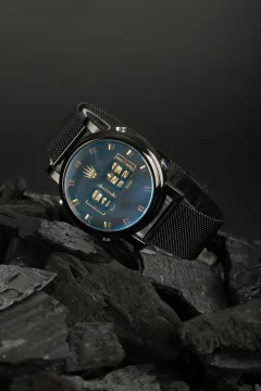 Black Stell Mesh Roller Design Wristwatch - Фото 1