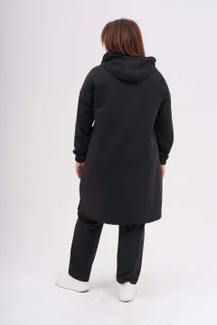 طقم بدلة رياضية سوداء مقاس كبير مع غطاء للرأس وتفاصيل حجرية - Фото 5