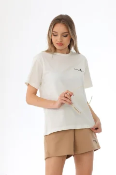 طقم رياضي كاجوال شورت تي شيرت نسائي، طقم بيجامة مع شورت مينك - Фото 3