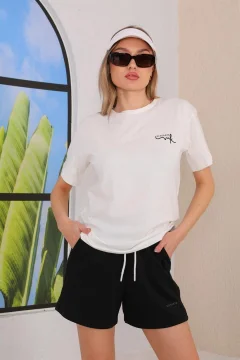 طقم رياضي كاجوال شورت تي شيرت نسائي، طقم بيجامة مع شورت أسود - Фото 2