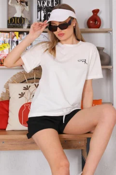 طقم رياضي كاجوال شورت تي شيرت نسائي، طقم بيجامة مع شورت أسود - Фото 8