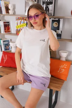 Women's T-shirt Shorts Casual Sports Set, Pajama Set with Shorts Lilac - Фото 1