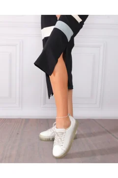 فستان نسائي مخطط بأكمام وتنورة - Фото 5