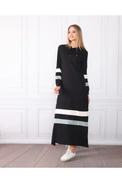 Women's Sleeve and Skirt Striped Hooded Dress - Фото 1